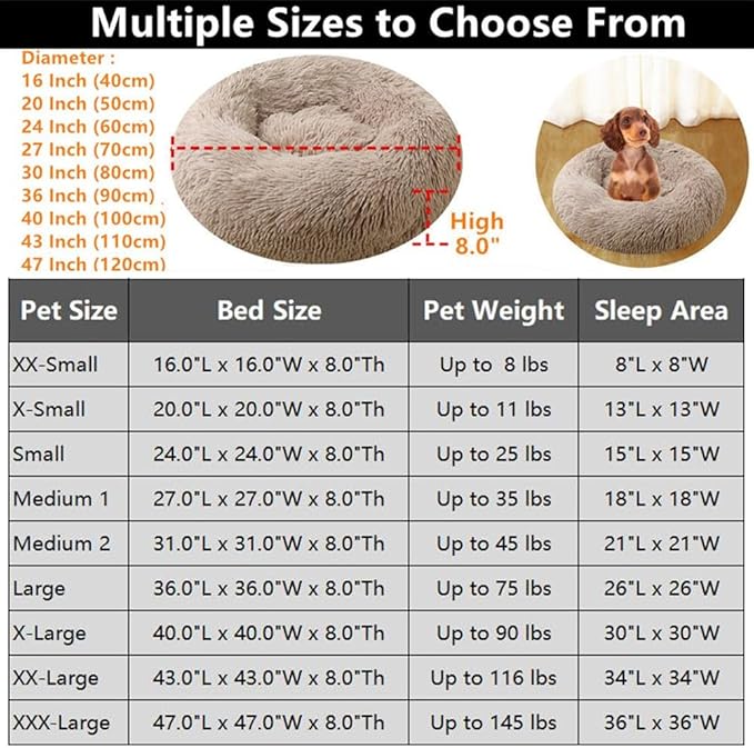 Calming Small Dog Bed Pink Cat Bed, 20 Inch Donut Fluffy Anti-Anxiety Round Bed Washable Cute Bed, Cuddler Warming Cozy Soft Bed, Plush Cushion Bed for Small Medium Dogs and Cats (Bright Pink)
