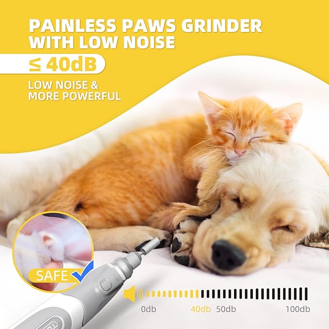 Dog Nail Grinder and Clippers - Upgraded 3-Speed Electric Rechargeable Pet Nail Trimmer with LED Light Super Quiet Paws Grooming Kit Painless Grinding Tool for Large Medium Small Dogs & Cats
