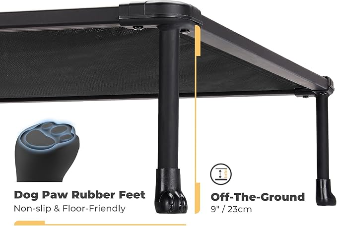 Veehoo Chewproof Elevated Dog Bed - Cooling Raised Pet Cot, Breathable Mesh, Washable & Non-Slip for Large Dogs, Indoor/Outdoor, Black Mat and Black Frame, 59x37inches (Model CWC2203A03)