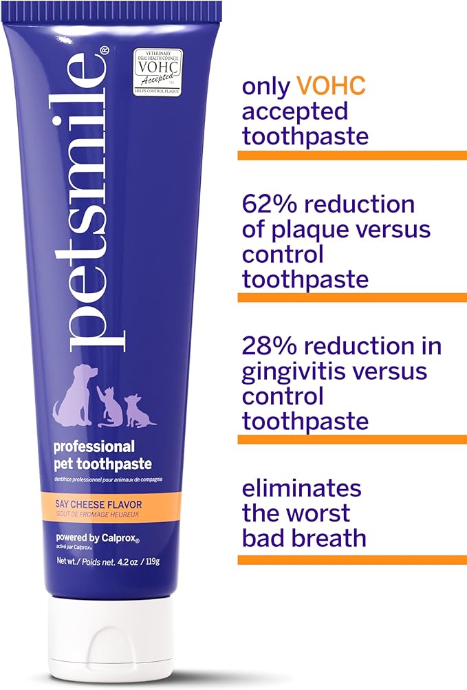 Petsmile Professional Pet Toothpaste for Cats & Dogs - Only VOHC Accepted Toothpaste - Clinically Proven to Control Plaque & Tartar Calprox Formula (Say Cheese, 4.2 Oz)