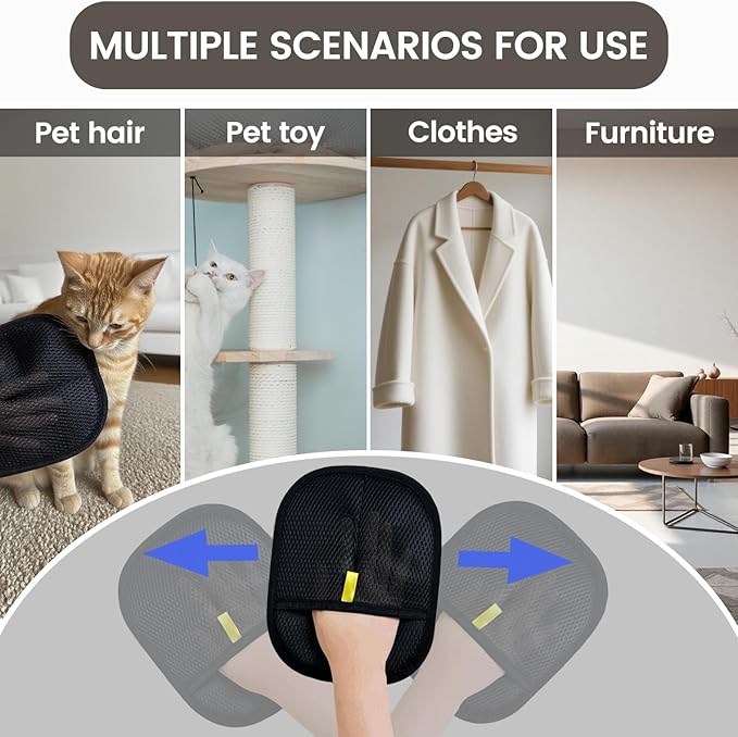 Pet Hair Remover Glove, Electrostatic Pet Hair Remover Glove,Cat & Dog Grooming Glove, Upgraded Fur Removal Tool for Furniture, Carpet, Couch, Car Seat (3pcs)