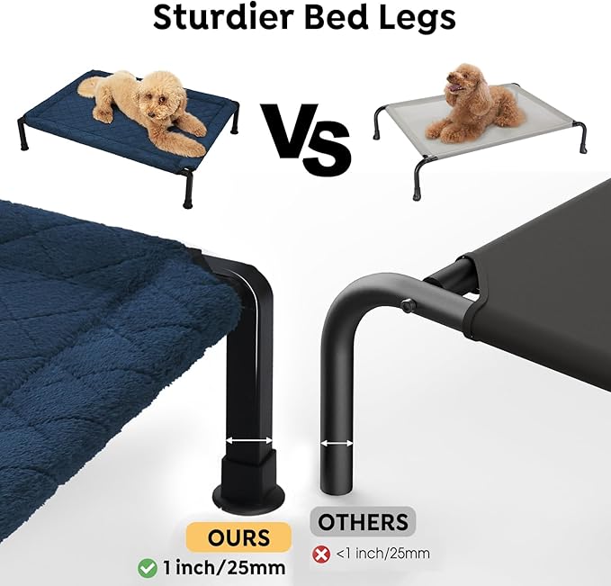 Veehoo Soft Plush Elevated Dog Bed, Raised Pet Cot with Heavy Duty Frame, Non-Slip Silicon Feet, Washable & Breathable Pet Cot for Indoor or Outdoor Use, 41" x 27", Navy Blue, CWC2432A