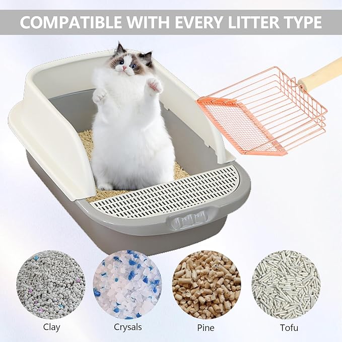 Litter Scooper, Metal Litter Scoop, Pooper Scooper with Wooden Handle, Cat Litter Scoop, Metal Scooper & Speed Sifter Deep Shovel Scoop Filter,Kitten Pooper Lifter for Litter Box