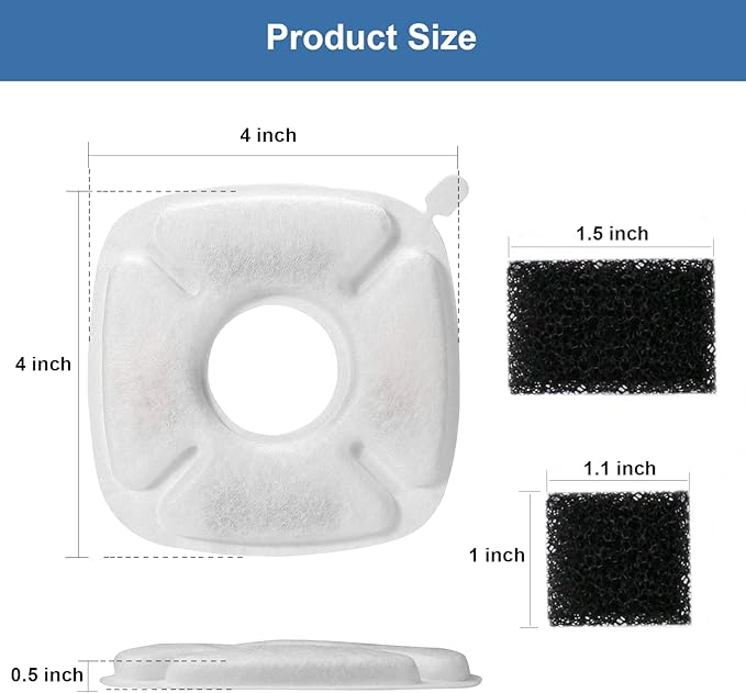 24 Pcs Cat Fountain Replacement Filters：12 Pack Replacement Filters with 12 Pack Pre-Filter Sponges, Pet Fountain Filter Fit for 95oz/2.8L Automatic Pet Fountain Cat Water Fountain