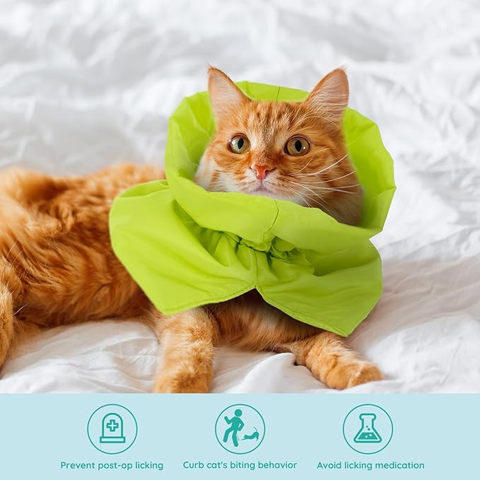 Cat Recovery Collar, Soft Adjustable Cat Cone Alternative, Lightweight Waterproof Fasteners Collars for Cats Kittens Puppies, After Surgery Stop Licking and Daily Use (Green, (Neck 5.5"-9.8"))