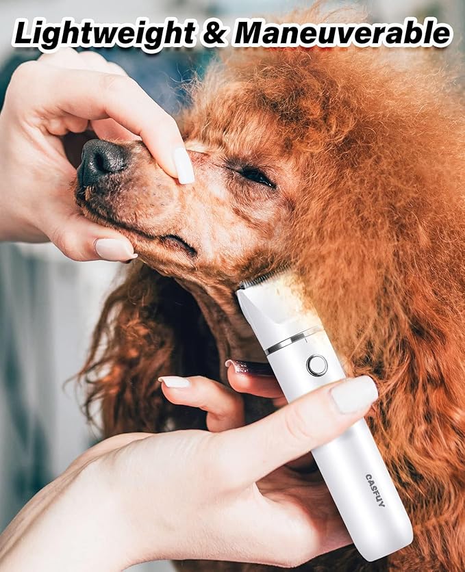Casfuy Cordless Dog Paw Trimmer - Low Noise Small Dog Clippers with Double Blades USB Rechargeable Grooming Clipper for Dogs Cats and Small Pets for Trimming Hair Around Paws, Eyes, Ears, Face, Rump