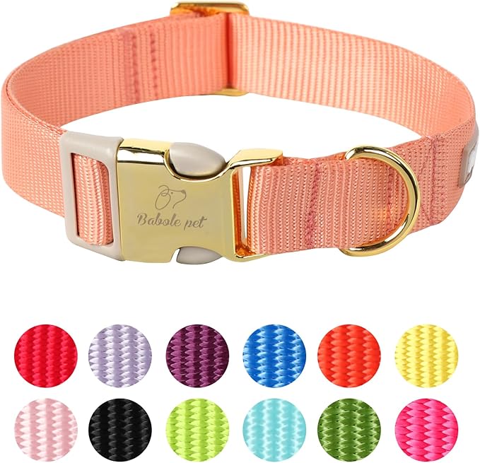 Nylon Dog Collar - Adjustable Orange Soft Webbing Dog Collars for Small Medium Large Dogs Boy Girl Puppy Collar with Safety Metal Buckle XL