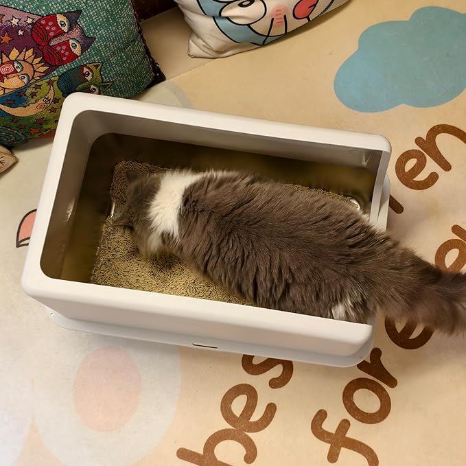 LIHONG Stainless Steel Cat Litter Box, XL Metal with Lid, Cat Litter Pan for Large Cats, Non-Sticky Large Kitty Litter Box, Anti-Leakage, 23.5" X 15.5" X 14" XXL