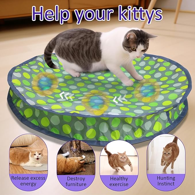 Interactive Cat Toys Ball Fast Rolling in Pouch, Motion Activate Chirping Cat Toy Hide and Seek Mouse Catching Game (Halloween Party)