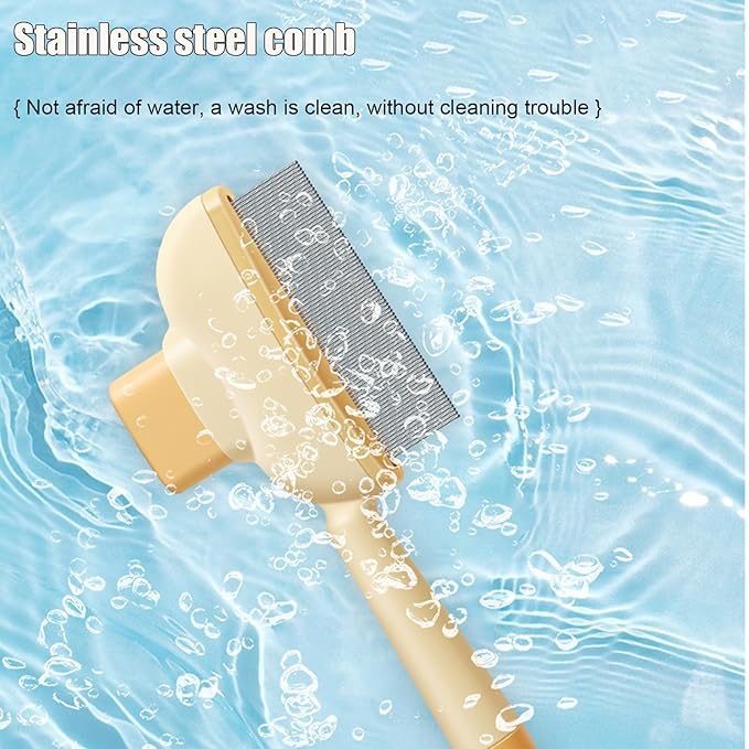 Flea Comb for Cats Dogs Brush for Shedding Pet Hair Removal Comb with Long & Short Stainless Steel Teeth for Deshedding