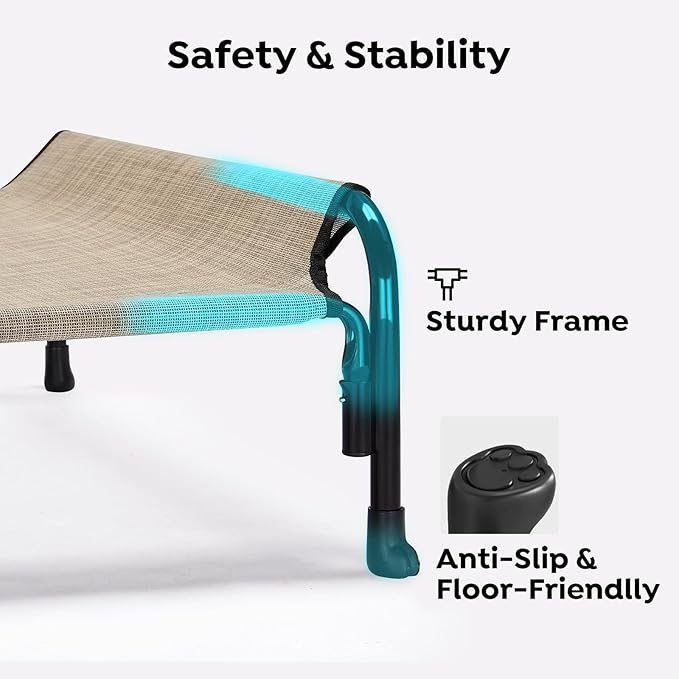 Veehoo XL Outdoor Elevated Dog Bed, Raised Dog Cot for Extra Large Dogs, Cooling Washable Waterproof Pet Hammock Beds with Slope Headrest, Breathable Mesh and Sturdy Frame, X-Large, CWC2204