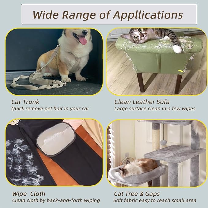 Pet Hair Removal Glove for Cats Dogs, Reusable Electrostatic Gloves Pet Hair Remover Mitt Easy Scrape Pet Hair from Cloth, Rugs, Cat Bed, Car Trunk(1 PC Glove &1 PC Lint Roller)
