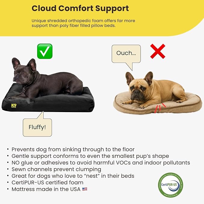 K9 Ballistics Tough Rectangle Pillow Dog Bed - Removable Cover, Washable, Durable & Water Resistant Dog Bed - X-Large, Taupe Premium Finish