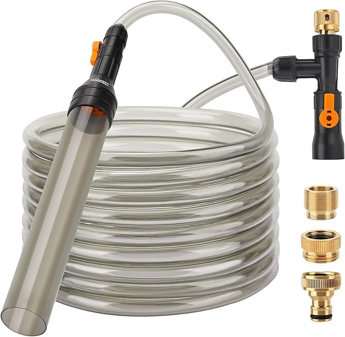 hygger Bucket-Free Aquarium Water Change Kit Metal Faucet Connector Fish Tank Vacuum Siphon Gravel Cleaner with Long Hose 25FT Drain & Fill