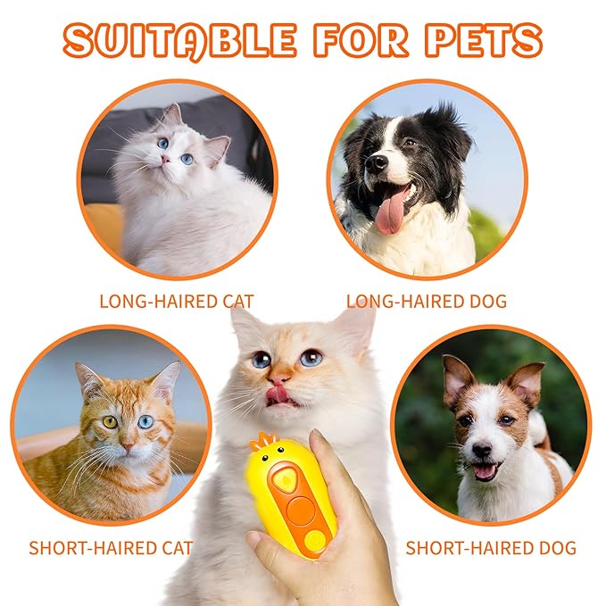 3-in-1 Rechargeable Steam Brush for Cats & Dogs - Anti-Static Spray Pet Grooming Brush with Warm Mist Massage, Hair Shedding Control, Detangling Comb & Cleaning Tool for Effective Deshedding