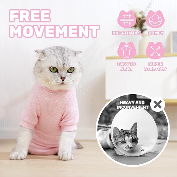 Breathable Cat Recovery Suit for Female/Male, Anti-Licking Kitten Onesie - Cat Surgery Pajamas with Sleeve After Spay, Prevent Shedding, Abdominal Wounds, Skin Diseases or E-Collar Alternative