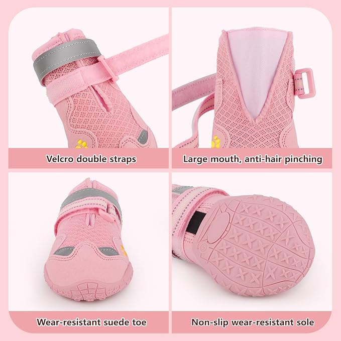 Dog Shoes for Large Medium Small Dog, Mesh Breathable Dog Shoes for Hot Pavement, Anti-Slip Dogs Boots Paw Protectors with Reflective for Outdoor Walking Indoor Hardfloors (Size 8)