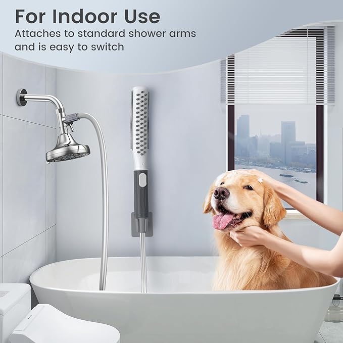 Dog Shower Attachment, Dog Shower Wand for Fast and Easy Washing Dog, Pet Shower Head with 3 Spray Modes, 8-Foot Hose, Indoor Outdoor Bath Your Dog