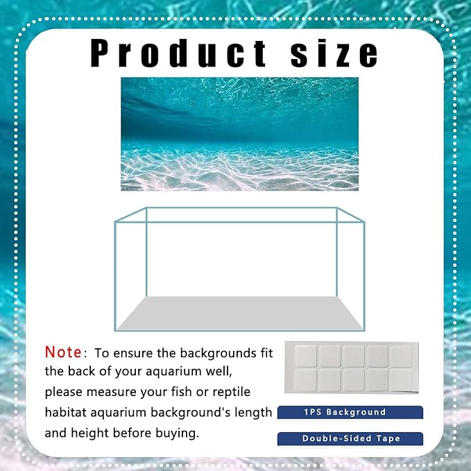 24X12IN Natural Undersea Aquarium Background, Undersea Beach Fish Tank Background, with 8 EVA Double-Sided Tape