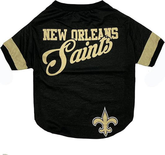 NFL New Orleans Saints T-Shirt for Dogs & Cats, Medium. Football Dog Shirt for NFL Team Fans. New & Updated Fashionable Stripe Design, Durable & Cute Sports PET TEE Outfit