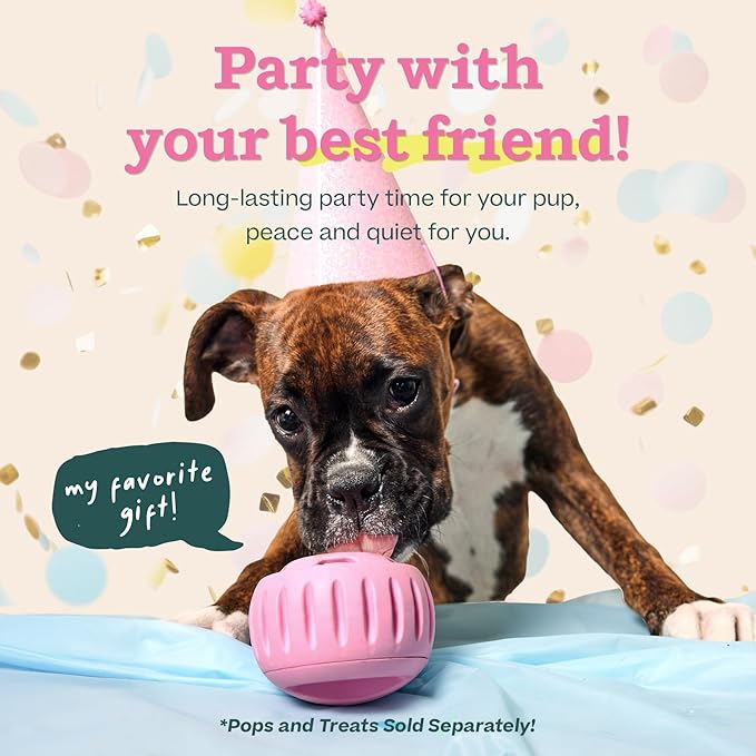 WOOF Party Pupsicle - Long-Lasting Interactive Dog Toys for Boredom - Low-Mess Design - Birthday Gifts for Dogs - XL Dog Toys - Party Pink