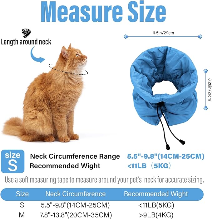 Cat Recovery Collar, Soft Adjustable Cone for Cats and Kittens, Lightweight Waterproof Elizabethan Collar for After-Surgery Care, Prevent Licking and Scratching, Neck Protector for Pets（Lake Blue,S）
