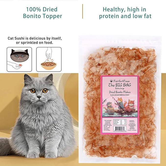 Purrfectpaws Premium Dried Bonito Flakes: Delicious Treats for Dogs & Cats - All-Natural and High in Protein - 4oz Bag