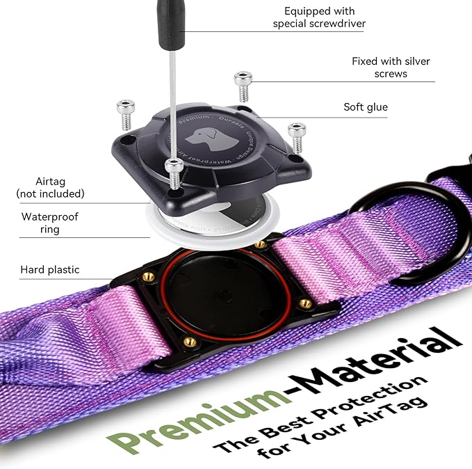 2026 Upgrade Waterproof AirTag Dog Collar, Military Tactical Dog Collar with AirTag Holder, Comfortable Control Handle and Metal Buckle, GPS Dog Collar Holder for Medium to Large Dogs (90s Retro,M)