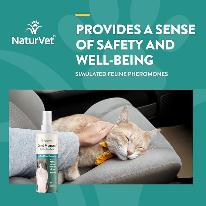 NaturVet Hemp Quiet Moments Plus Hemp Seed for Cats, 60 ct Soft Chews, Made in USANaturVet Quiet Moments Herbal Calming Spray, 8 Ounce- Feline