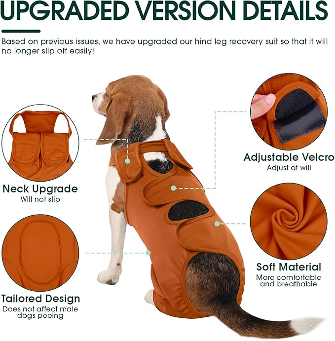 Kuoser Recovery Suit for Back Legs, Thigh Wound Protective Sleeve, Recovery Sleeve for Female Male Dogs, Onesie After Surgery, Pet Surgical Suit for Spay Neuter, Brown XXL