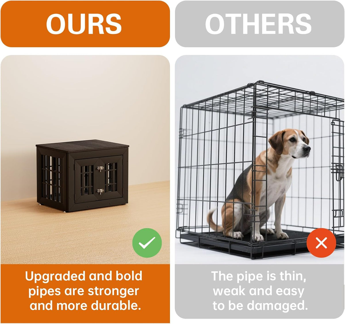 26" Heavy Duty Dog Crate Furniture for Small,Medium and Large Dogs,Rustic Wooden Dog Cage Kennel Indoor Furniture with Waterproof Top,Decorative Pet House Side End Table (Black & Grey)