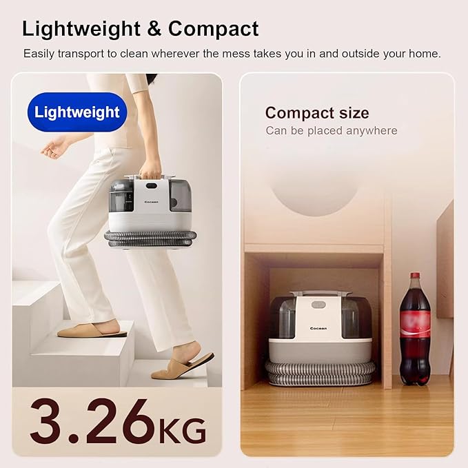 COCEAN Multi-Purpose Portable Carpet and Upholstery Cleaner, Carpet Cleaner Machine Powerful Suction Spot Cleaning, Deep Stain Cleaning for Carpet, Car Seats, Pets, Couches, with Dual Size BrushHead