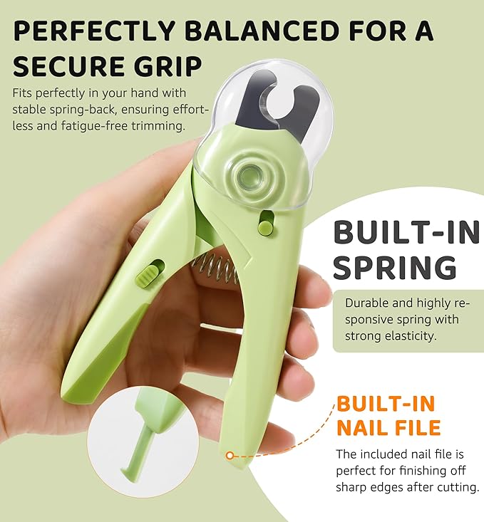 Pet Nail Clipper with Light for Cats & Small Dogs Puppies, Ultra Bright LED to Illuminate Nail Bloodline to Avoid Over Cutting, Extra-Sharp and Durable Cat Claw Trimmer with Nail File (Green)