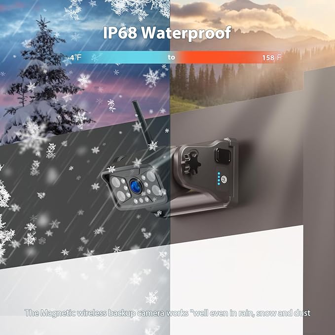 Magnetic Wireless RV Backup Camera System: 7" HD 1080P DVR Monitor with Rear Camera, DVR Monitor & IR Night Vision, Portable Rechargeable Camera for RV/Trailer/Fifth Wheels/Camper BC701