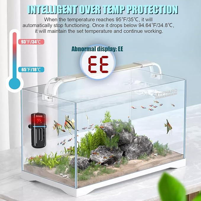 Electronic Aquarium Heater, 300W Small Fish Tank Heater, Adjustable Submersible Heater PID Temperature Control with LED Digital, Water Dry Automatic Shut Off for Fresh Seawater