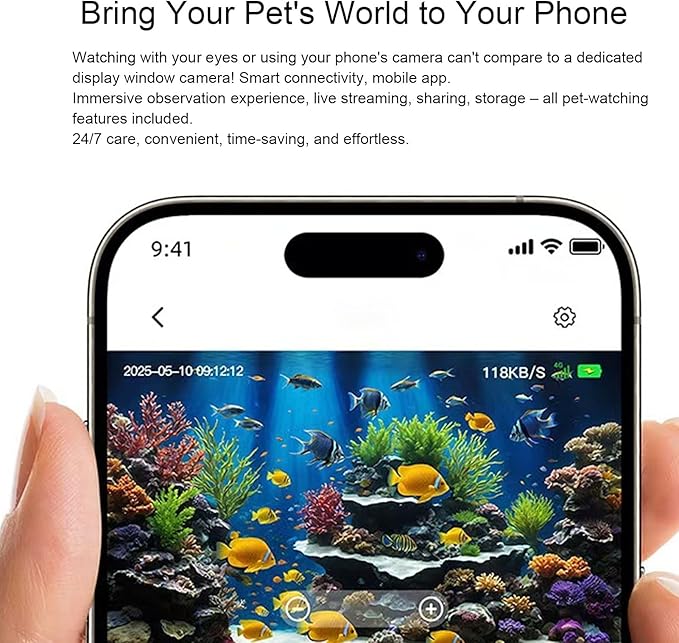 2MP Aquarium & Terrarium Pet Camera, Fish Tank Camera with 140 Wide Angle, Night Vision, AI Motion Detection, 2 Way Audio, Adhesive Installation