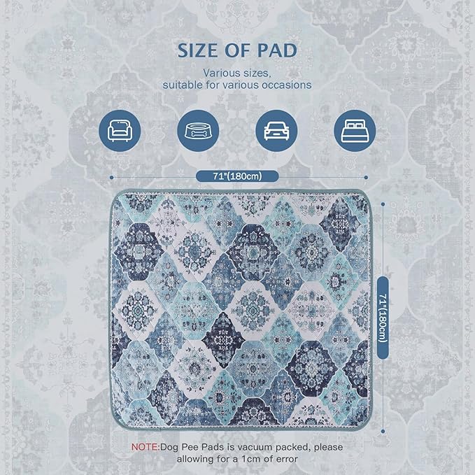 IEUUMLER Washable Pee Pads for Dogs, 1 Pack Reusable Non-Slip Grip, Super Absorbent Waterproof Puppy Pads for Potty Training, Playpen, Crate, Whelping Box EU011 (Blue, 71" x 71")