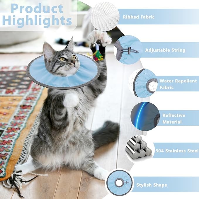 Lightweight Cat Cone Collar Soft, Soft Comfortable Cat Recovery Collar After Surgery, Elizabethan E Collar for Cats, Cone for Cats to Stop Licking (Baby Blue, Medium)