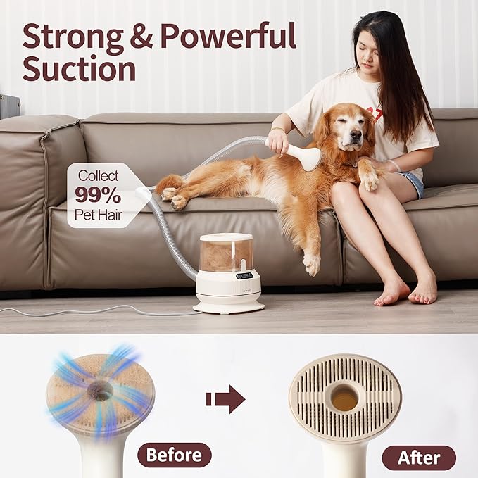 Dog Grooming Vacuum Kit, 2.5L Large Capacity, Dogs & Cats Vacuum for Shedding, 4 Pet Grooming Tools, Low Noise, Dog Nail Clipper as A Gift