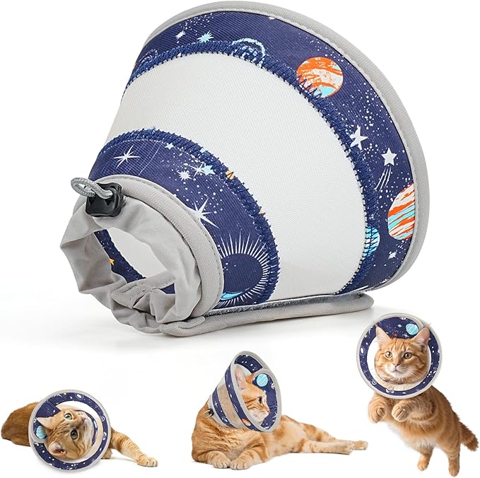 Breathable Air Mesh Cat Cone Collar Soft to Stop Licking, Adjustable, Foldable Lightweight Kitten Cones After Surgery Recovery for Cats & Kittens (Star Blue, M)