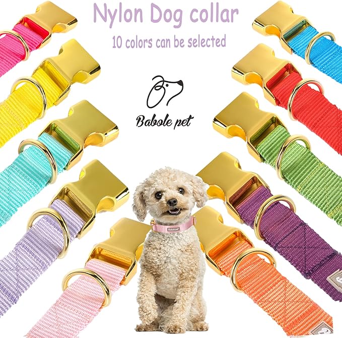 Nylon Dog Collar - Adjustable Pink Soft Webbing Dog Collars for Small Medium Large Dogs Boy Girl Puppy Collar with Safety Metal Buckle L