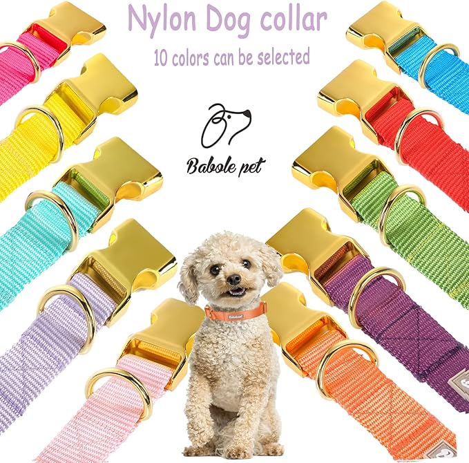 Nylon Dog Collar - Adjustable Orange Soft Webbing Dog Collars for Small Medium Large Dogs Boy Girl Puppy Collar with Safety Metal Buckle XL