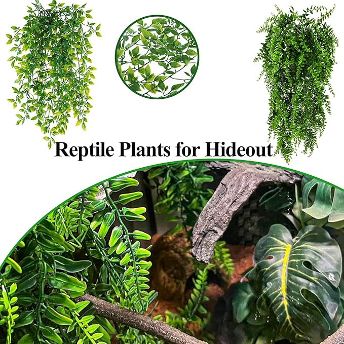 HERCOCCI Bearded Dragon Tank Accessories, Terrarium Plants Reptile Vine Decorations Decor for Bearded Dragon Lizard Snake Geckos Chameleon