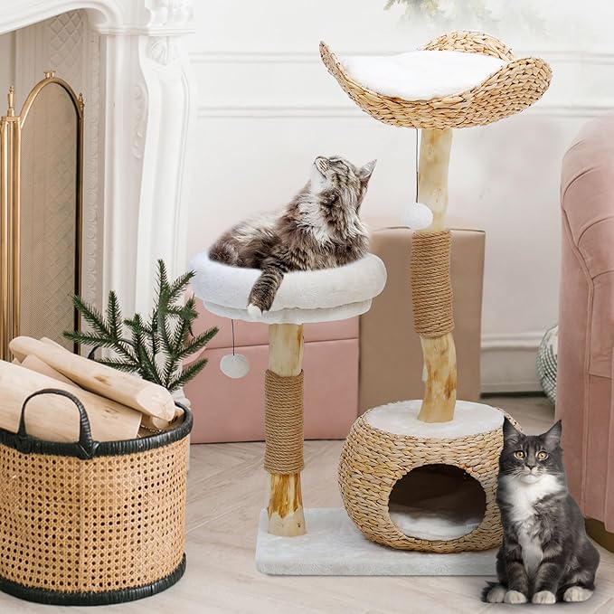 Wooden Cat Tree, Modern Cat Tree Tower with Jumping Platforms, Baskets, Cat Condo, 40" Cat Scratching Posts for Indoor Cats Kitten
