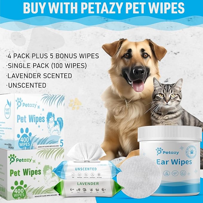 Dog Ear Wipes for Dog Yeast Wax Itch and Odor | Unscented Dog Ear Cleaner for Dogs | Natural Cleaning Puppy Ear Wipes | Soothing Ear Wipes for Pets Cat | Natural Ingredients | 125 XL Pcs