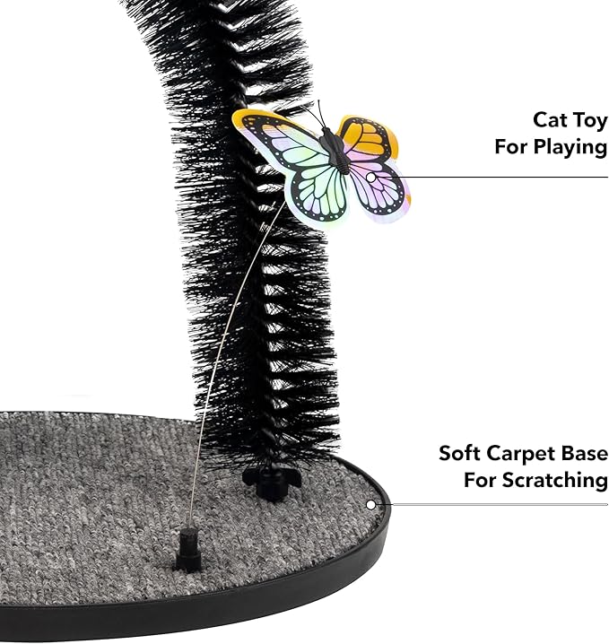 PetPrime Cat Arch Groomer Self Grooming Cat Back Scratcher Cat Brush Arch Massager Self Groomer Cat Scratcher Brush Upgraded Version With Interactive Butterfly For Indoor Cats