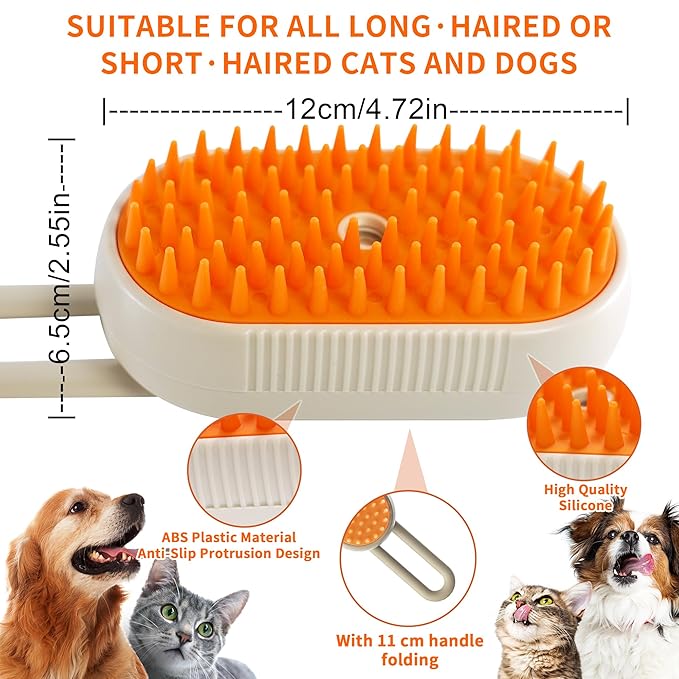 Cat Steam Brush - 3 in 1 Spray Pet Comb for Shedding, USB Rechargeable Pet Hair Removal, for Cats, Cat Grooming Brush, for Kittens and Puppies, Massage and Remove Loose Hair