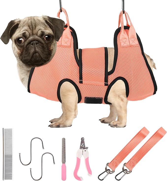 PatiencET Dog Grooming Hammock, Pet Grooming Hammock for Cats & Dogs with Security Strap, Dog Sling for Nail Trimming with Nail Clippers/Trimmer, Nail File, Pet Comb(S)