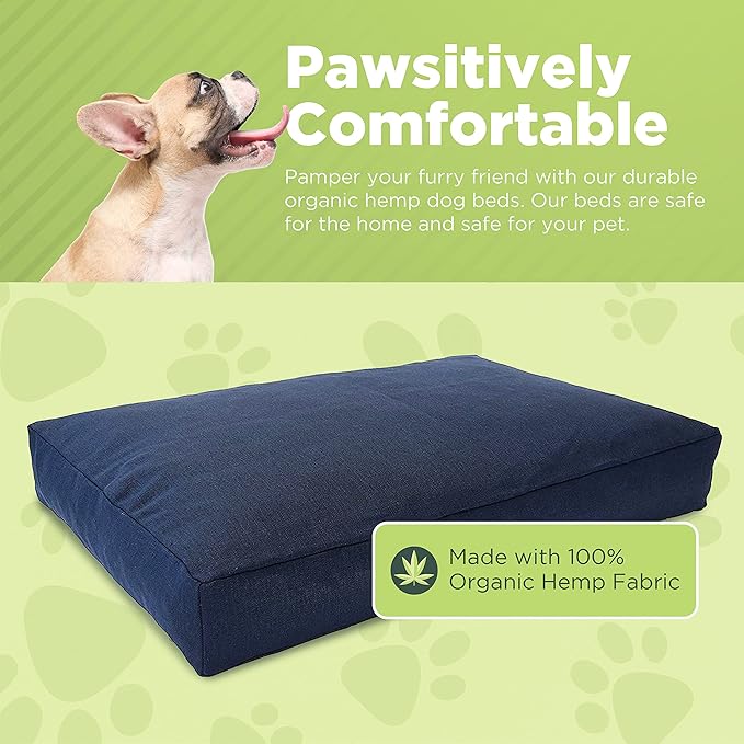 X-Large - 48 x 30 x 5 - Shadow Gray Premium Organic Hemp Dog Bed - Organic Latex Fill - Removeable Cover