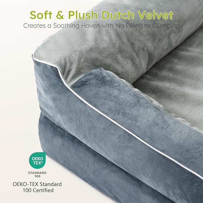 XXL Dog Bed for Extra Large Dogs, Giant Orthopedic Dog Beds with Cooling Gel Memory Foam, Waterproof Pet Bed with Removable Washable Cover, 53" Pet Sofa Bed Velvet with Bone Toy, Dark Gray